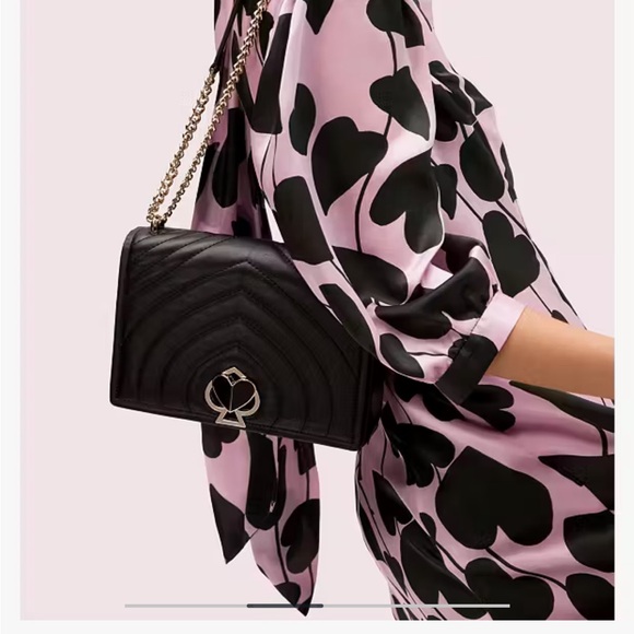 Kate Spade Amelia Black Twistlock Medium Convertible Chain Shoulder Bag - Picture 3 of 13